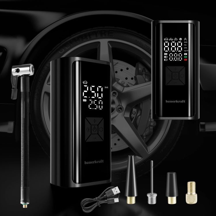 Elektromos kompresszoros szivattyú autóhoz, kerékpárhoz és motorkerékpárhoz kijelzővel és LED-del