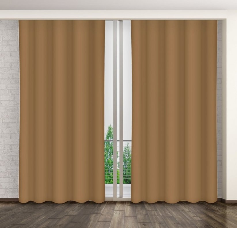 Dekoratív bézs sötétítő függöny ráncolószalaggal - Méret: Hossz: 250 cm