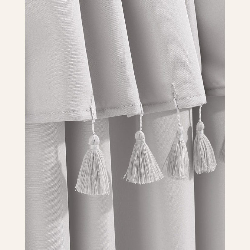 Szürke függöny ASTORIA bojtokkal drótrózsákhoz 140 x 280 cm