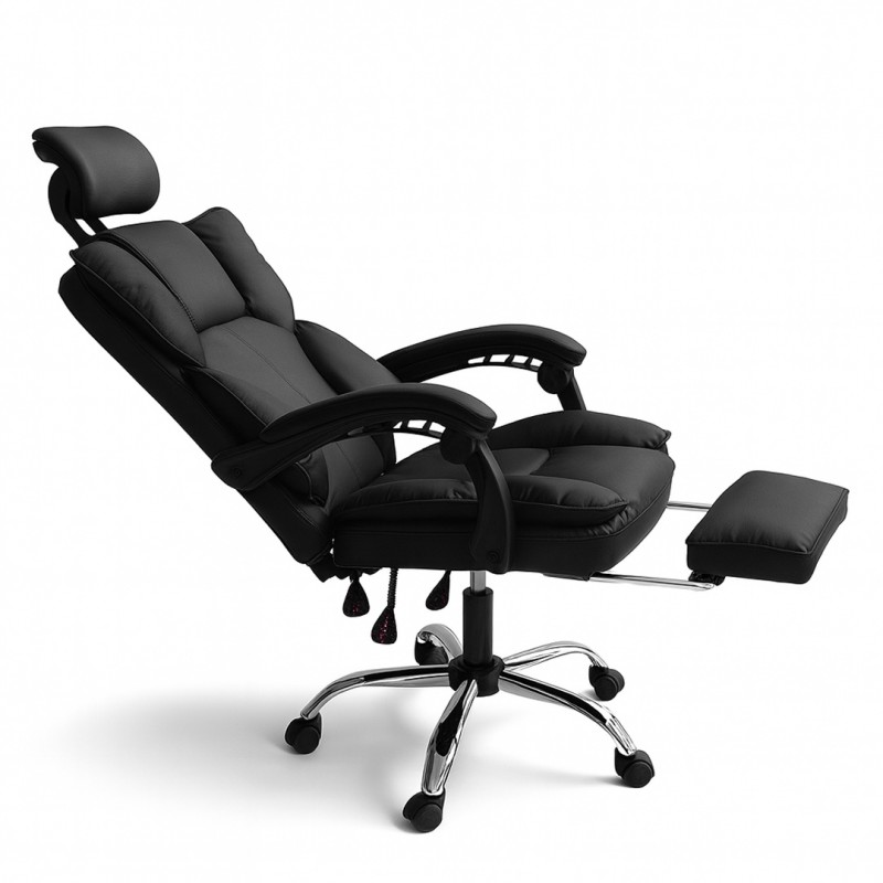 Ergonomikus irodai szék DIRECTO lábtartóval - fekete műbőr