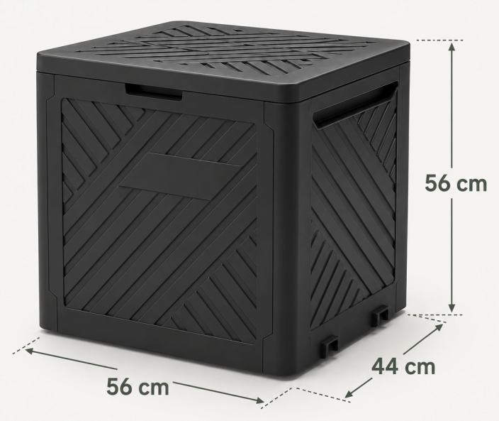 Vrtna kutija za pohranu 120 l, antracitna, s poklopcem – 56 x 56 x 44 cm