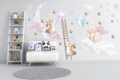 Milá detská nálepka na stenu zajačiky v oblakoch 80 x 160 cm