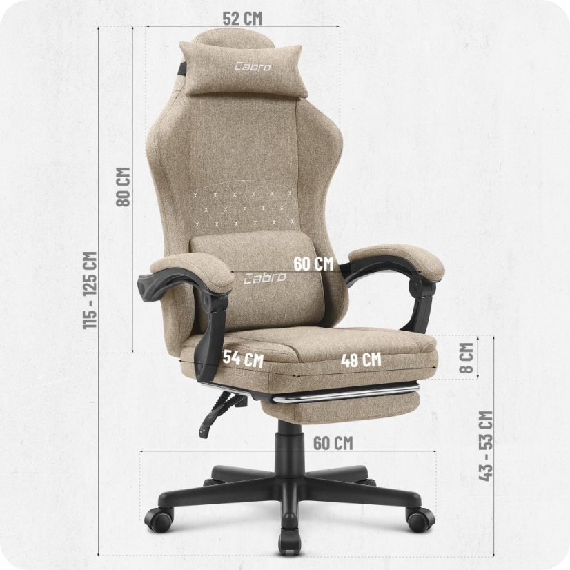 CABRO C503 dizajnerska gamerska stolica s osloncem za noge, do 150 kg, bež