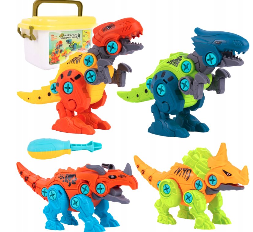 Set de construcție pentru copii - dinozauri pentru înșurubare cu unelte, 4 modele în cutie
