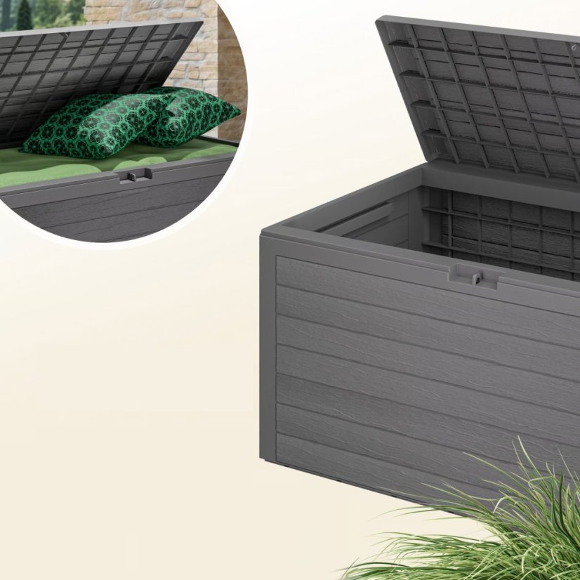 Cutie de depozitare pentru grădină WOODY 280 l - gri, impermeabilă, cu încuietoare