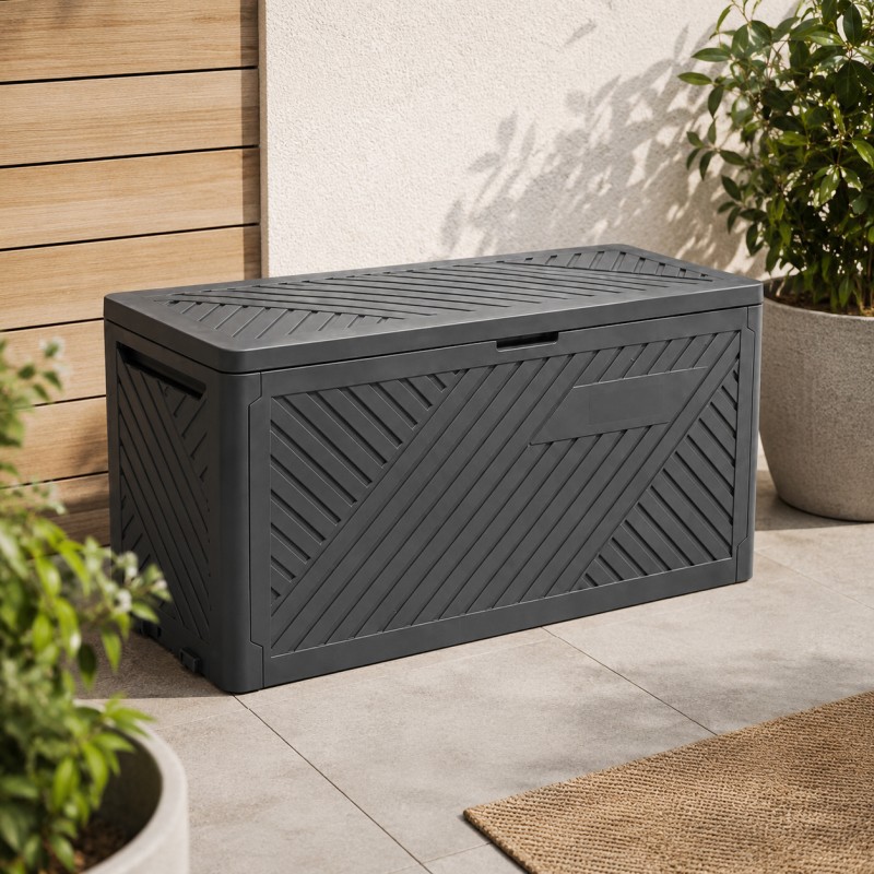 Vrtna kutija za pohranu antracit boje s poklopcem od 280 litara – 112 x 56 x 44 cm