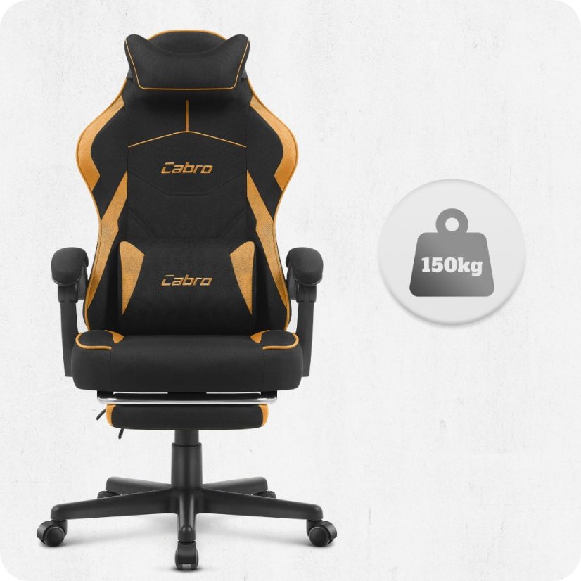 CABRO C502 gamerska stolica od tkanine s osloncem za noge, do 150 kg, crna i narančasta