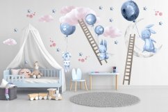 Adesivo decorativo da parete per bambini Conigli fra le nuvole 100 x 200 cm