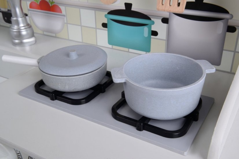 Drevená detská kuchynka s LED osvetlením, doplnkami a zvukovými efektmi