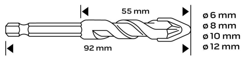 Комплект универсални свредла HEX - 4 броя (6, 8, 10, 12 мм)