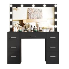 Großer Schminktisch mit Beleuchtung 80 x 40 x 110cm schwarz