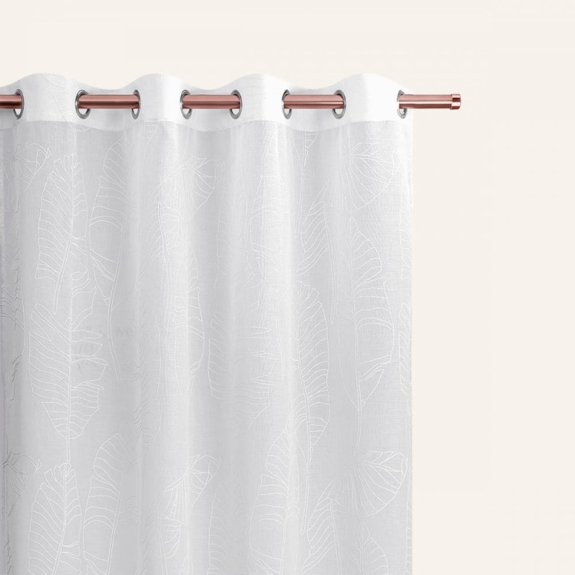 Biela záclona Flory s listovým vzorom 140 x 230 cm