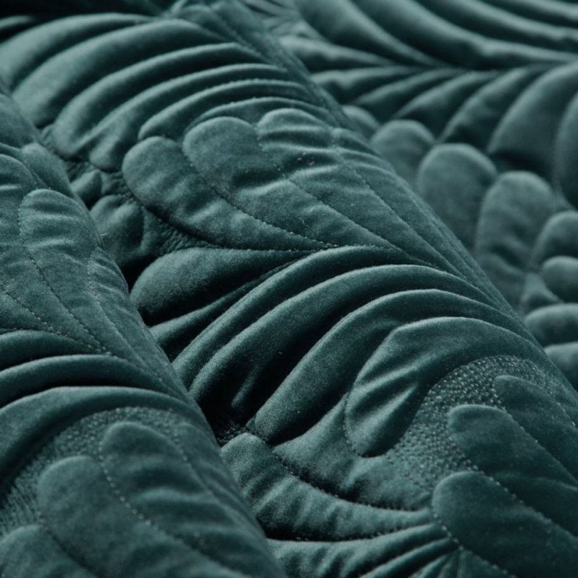 Luxus sötétzöld ágytakaró dekoratív varrással