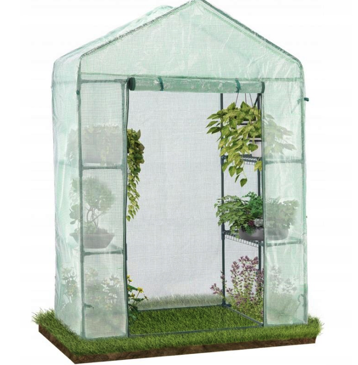Záhradný skleník s fóliou a poličkami 73 x 140 m x 200 cm