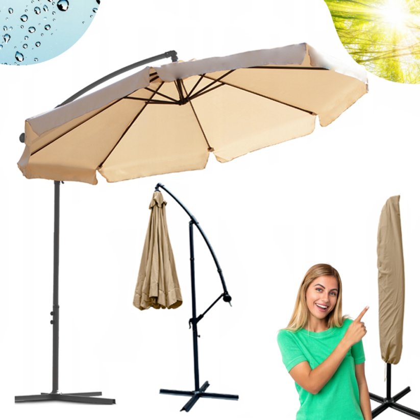 Ombrellone da giardino grande con supporto di colore grigio