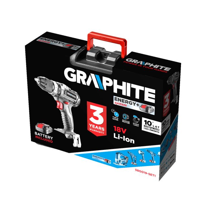 Aku vŕtačka Energy+ 18V 58G019-SET1 GRAPHITE