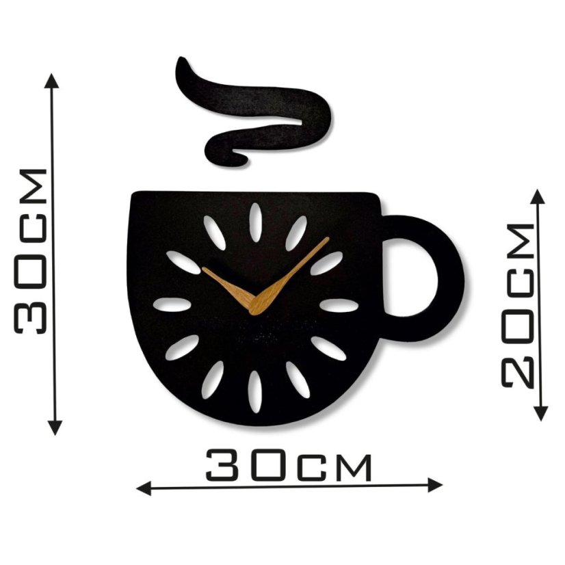 Nástenné hodiny v tvare šálky – moderný dizajn do kuchyne 30 x 30 cm