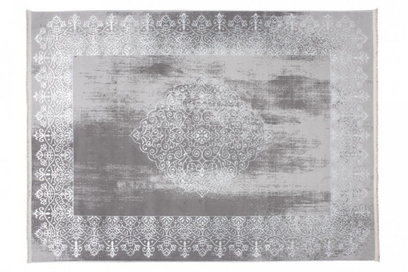 Moderní koberec v šedé barvě s orientálním vzorem v bílé barvě