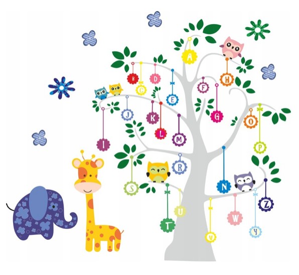 Autocolant de perete uimitor pentru copii Alphabet On Tree - Mărimea: 100 x 100 cm