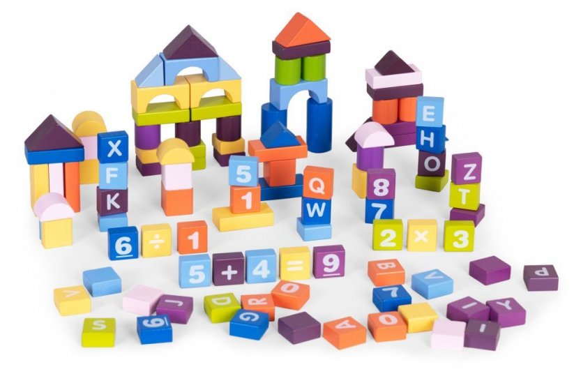 Set de construcții educaționale din lemn pentru copii - 108 piese colorate