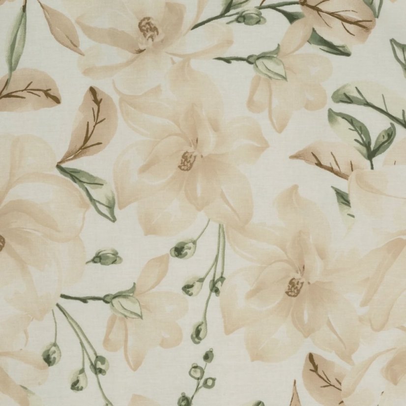 Mäkké bavlnené posteľné obliečky so vzorom veľkých béžových kvetov