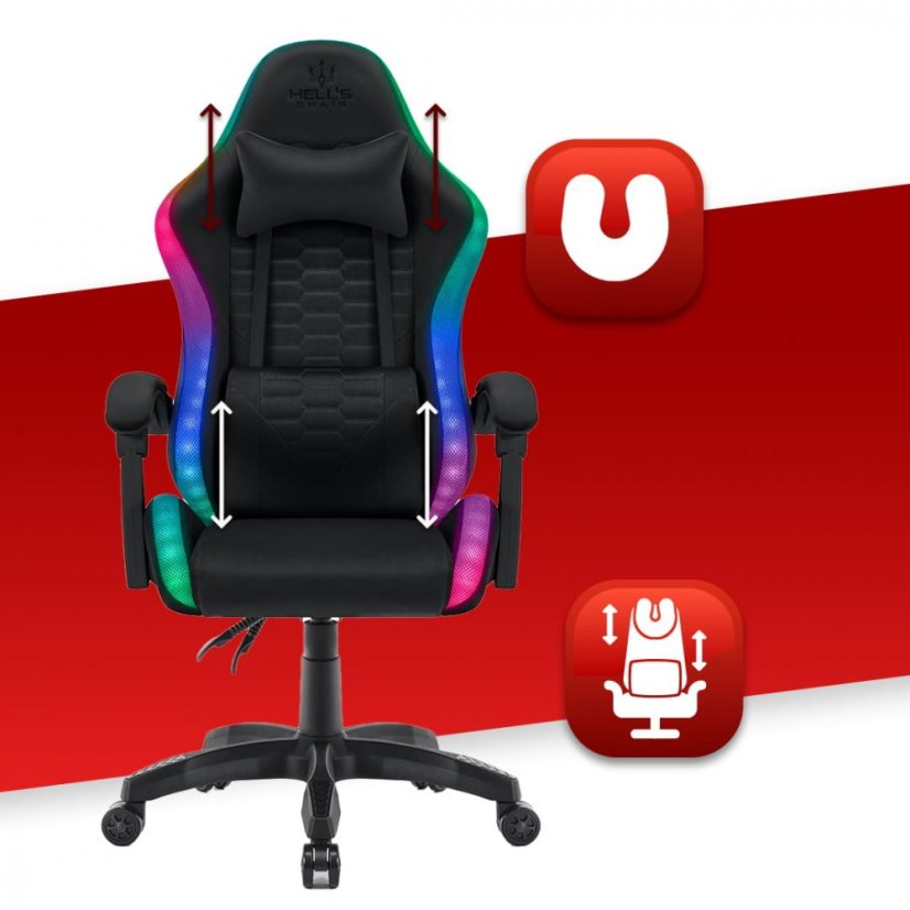 Gaming-Stuhl HC-1000 Schwarz LED RGB Stoff