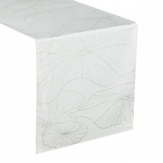 Față de masă centrală din catifea albă cu imprimeu floral