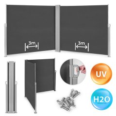 Двойна странична тента, екран 300 x 300 x 180 cm за тераса и балкон - сива