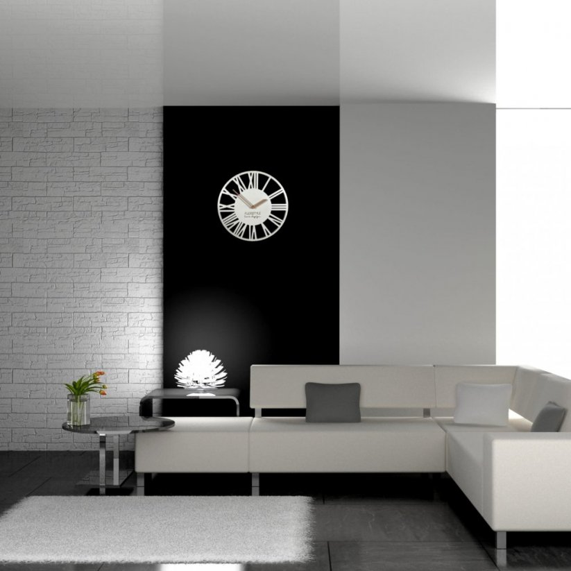 Ceas de perete alb simplu cu design din lemn
