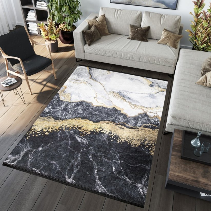 Черен модерен килим с абстрактен модел