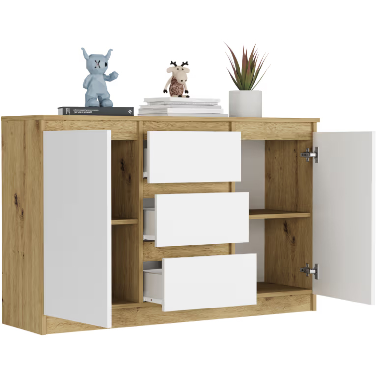 Komoda R-120-S3 se 3 zásuvkami a dvířky – různé barevné varianty - Barva produktu: sonoma