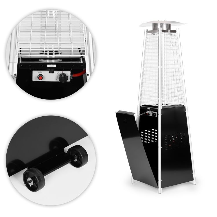 Plynový terasový ohřívač z nerezové oceli 11,5 kW se skleněným plamenem a regulací teploty