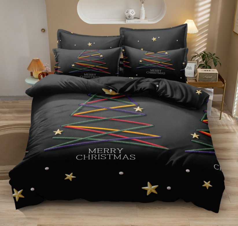 Luxusné čierne posteľné obliečky s motívom vianočného stromčeka