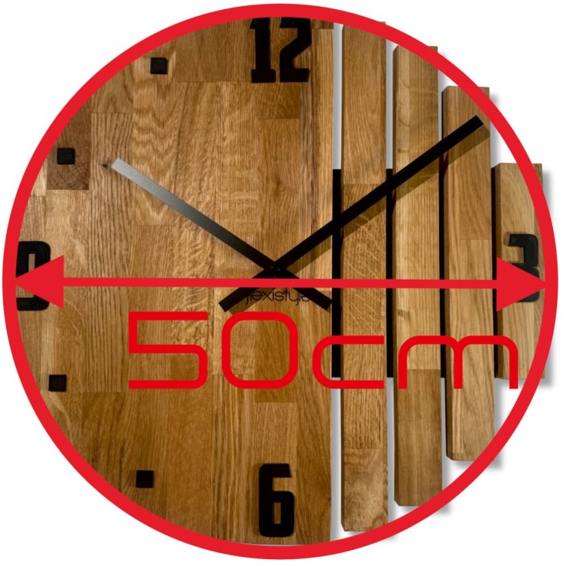 Dizájner tölgyfa falióra ASYMETRIA csendes futással - 50 cm