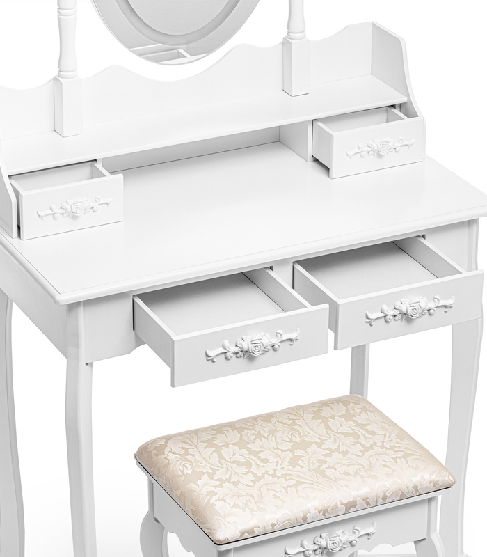 Moderný toaletný stolík s oválnym zrkadlom a LED osvetlením