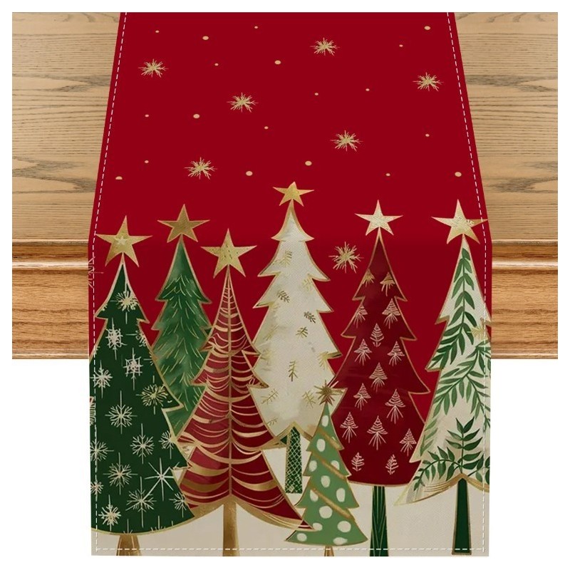 Vánoční lněný běhoun s potiskem - 180 x 33 cm