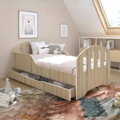 SMILE Gyerekágy matraccal és ágyneműtartóval 160 x 80 cm Sonoma tölgyfa