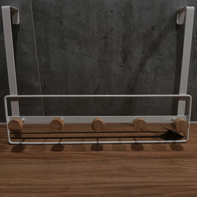 Fém ajtókampó bambusz kampókkal - fehér