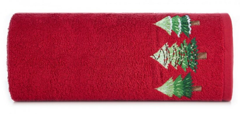 Bavlněný vánoční ručník červený s jedlemi - Rozměr: Šírka: 50 cm | Dĺžka: 90 cm