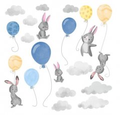 Dětská nálepka na zeď králici v oblacích 100 x 200 cm