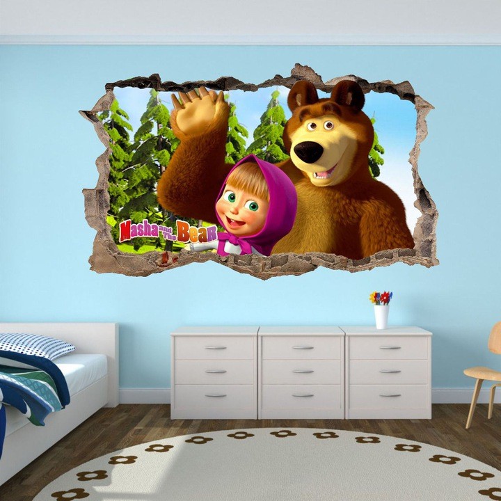 Detská nálepka na stenu s rozprávkovým motívom Máša a medveď 47x77cm