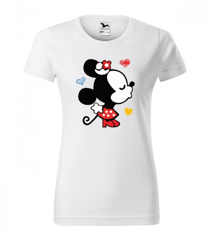 Fehér női póló Valentin-napra eredeti nyomtatással Minnie