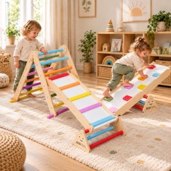 LUNA otroški leseni igralni komplet » MONTESSORI « z nastavljivo lestvijo in dvostransko plezalno ploščo 2 v 1