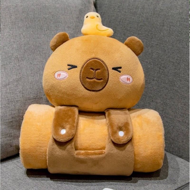 Morbidissima coperta di peluche con cuscino Kapibara - 100 x 170 cm