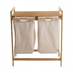 Badezimmerregal mit Wäschekorb aus Bambus 64x33x73 cm