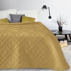 Модерно покривало за легло с десен в цвят горчица