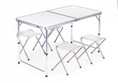 Masă de catering pliabilă 119,5x60 cm albă cu 4 scaune