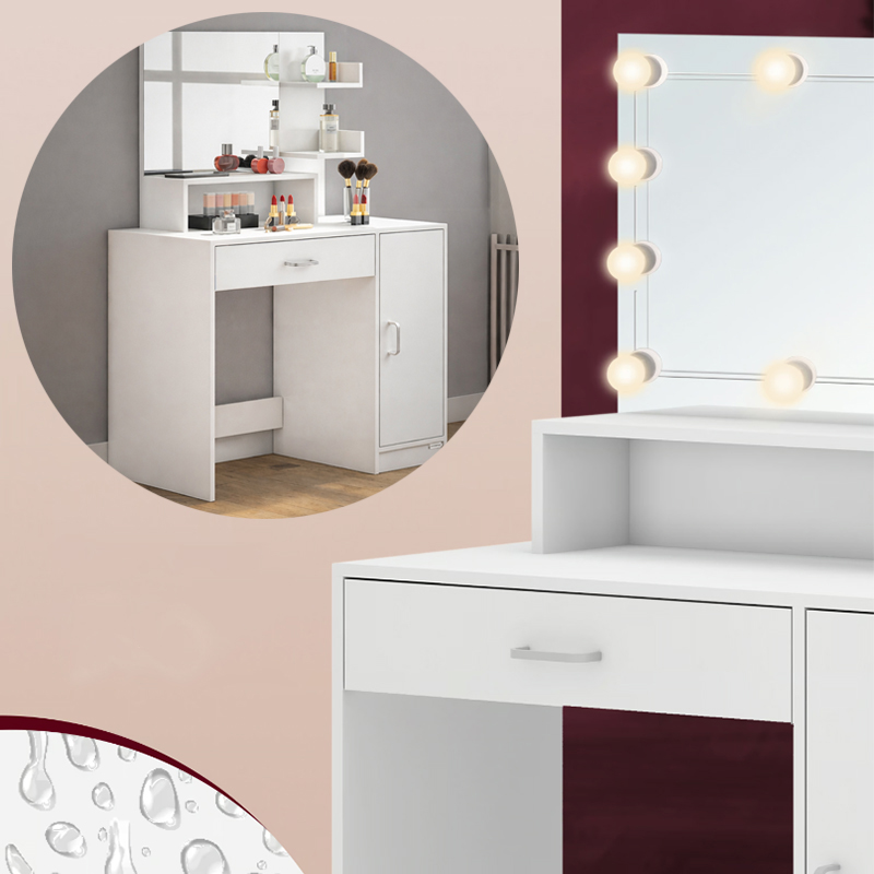 Toaletný stolík Jocelyn s LED osvetlením a stoličkou 140 × 90 × 40 cm