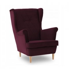 Fotelj v burgundsko vijolični barvi v skandinavskem slogu