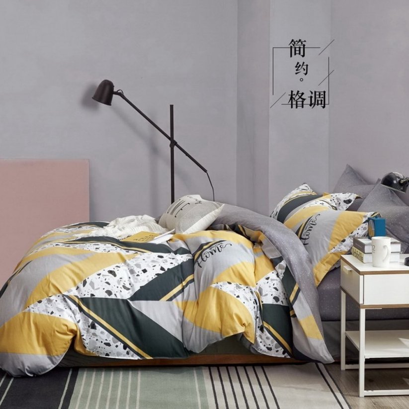 Lenjerie de pat galbenă de calitate, cu model